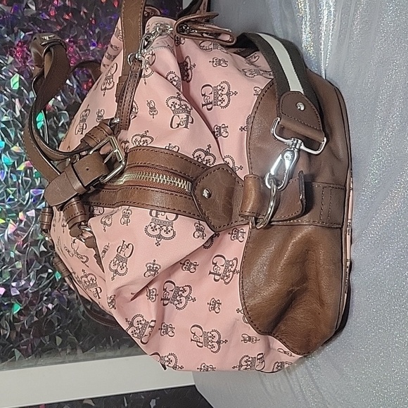 Y2K Vintage Juicy Couture Pink Monogram Brown Leather Duffle Bag Train Case Set - Picture 7 of 16